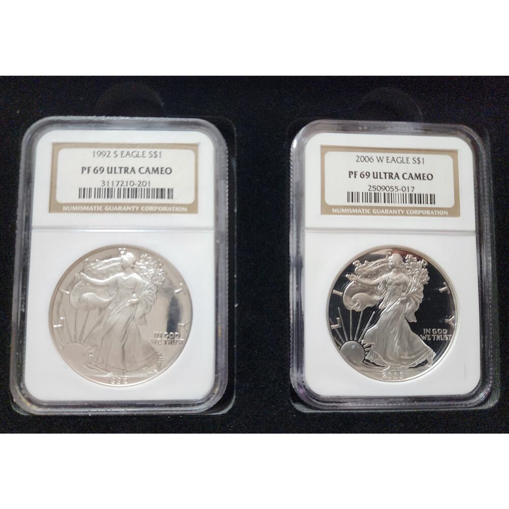 1992‑S & 2006‑W American Silver Eagle PF69 UC NGC 2‑Coin Set w/ Gift Box